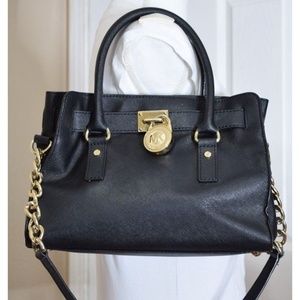 Michael Kors Black Gold Hamilton Large Saffiano